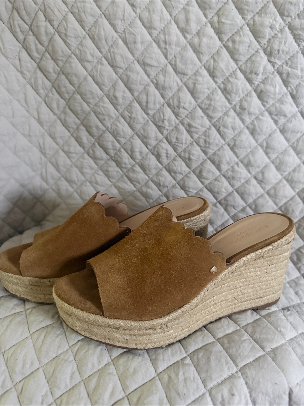 kate spade Tan Suede Espadrille Wedge Slides